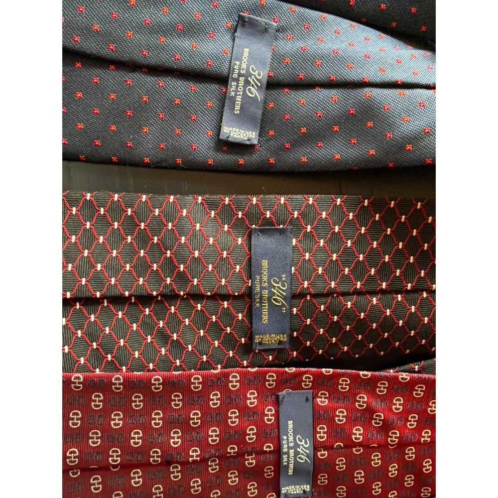 Brooks Brothers Tie Lot 3 Red Blue Silk 346 Geometric Equestrian Micro Dot Men